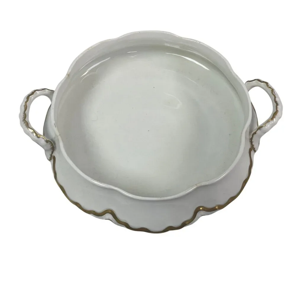 Vintage 1929 Pope-Gosser Sepia Gold Fine Bone China Double Handle Serving Bowl
